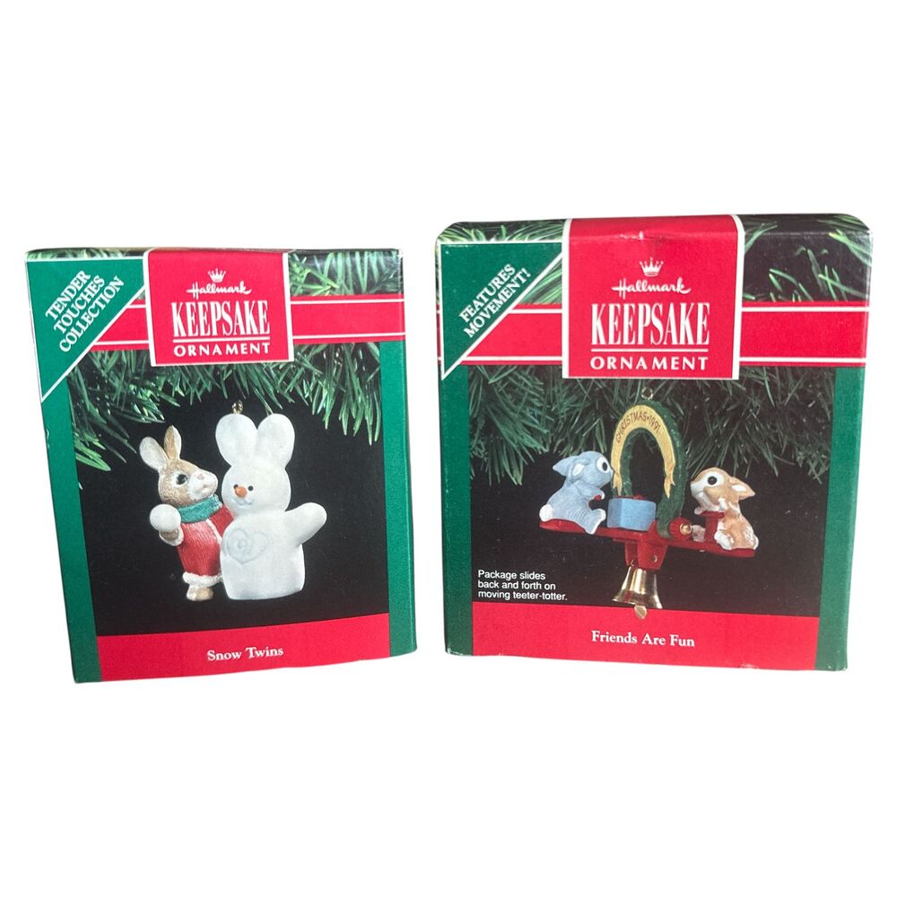 1991 Hallmark Keepsake Ornament Lot Snow Twins & Friends Are Fun NOS